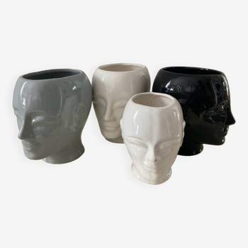 Series of 4 vintage ceramic head vases from the 70s and 80s