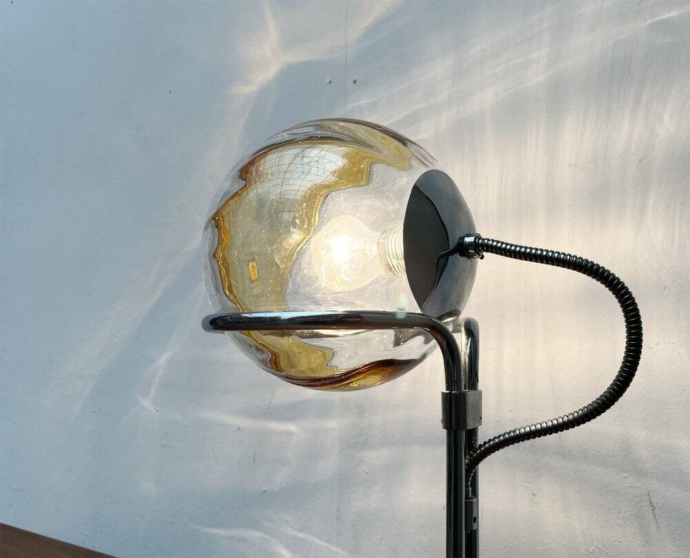 German table lamp from the mid-century space age, glass and chrome, 1960s.