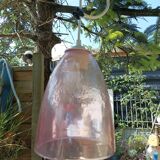 Pink molded glass globe pendant lamp