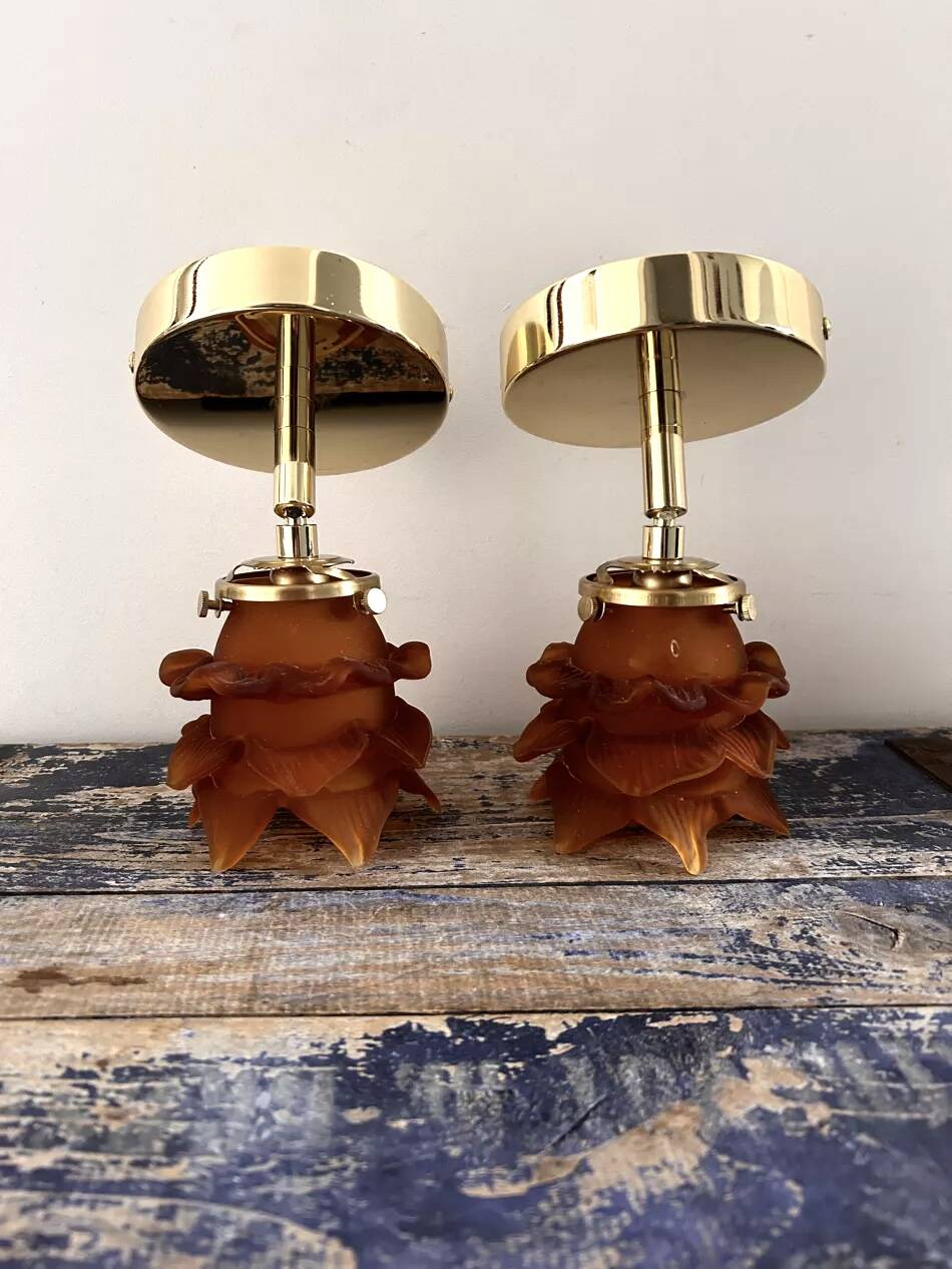Pair of amber tulip wall sconces