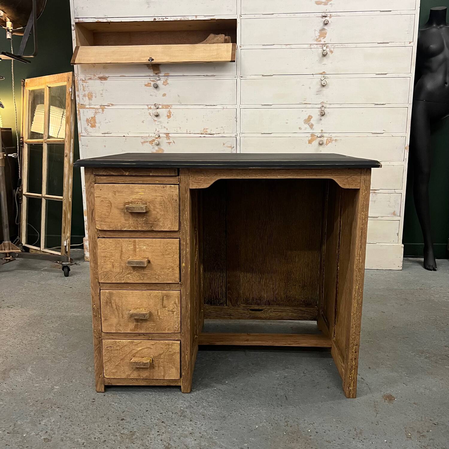 Vintage patinated oak desk