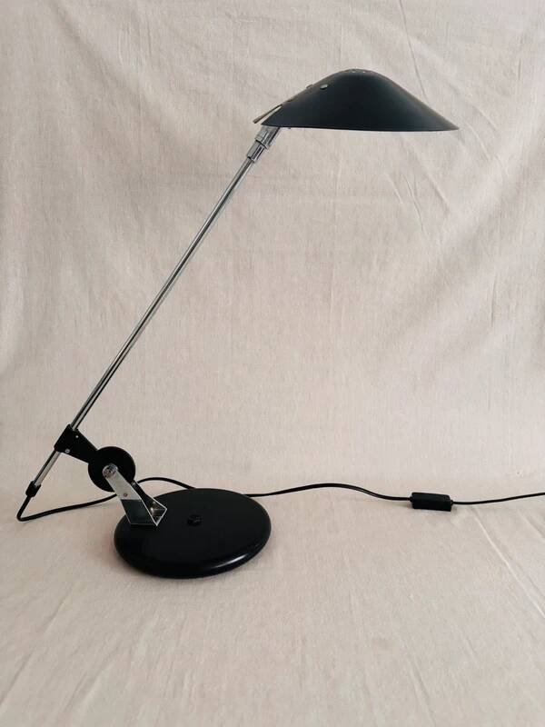 Lampe vintage postmoderne Aluminor noir et argenté
