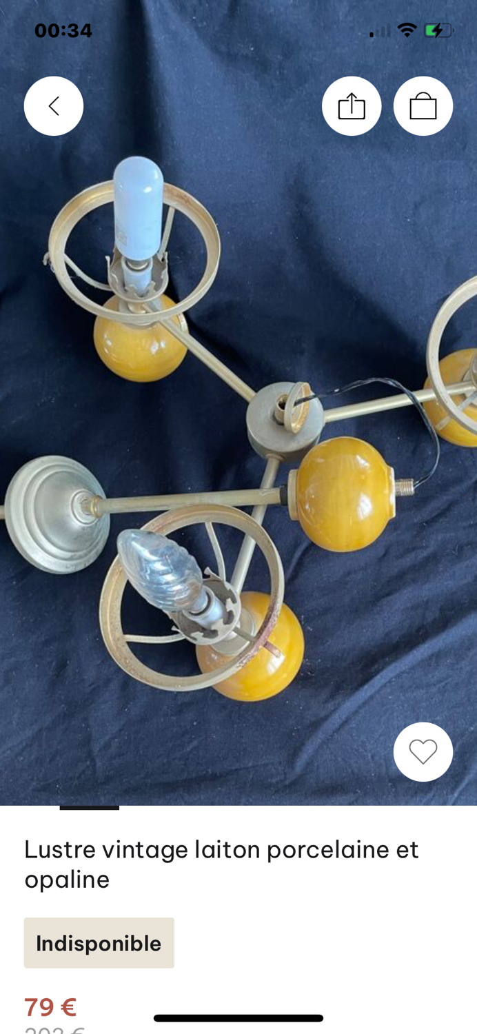 Vintage brass pendant light with opaline porcelain from the 1950s.