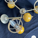 Vintage brass pendant light with opaline porcelain from the 1950s.