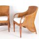 Pair of wooden and wicker armchairs