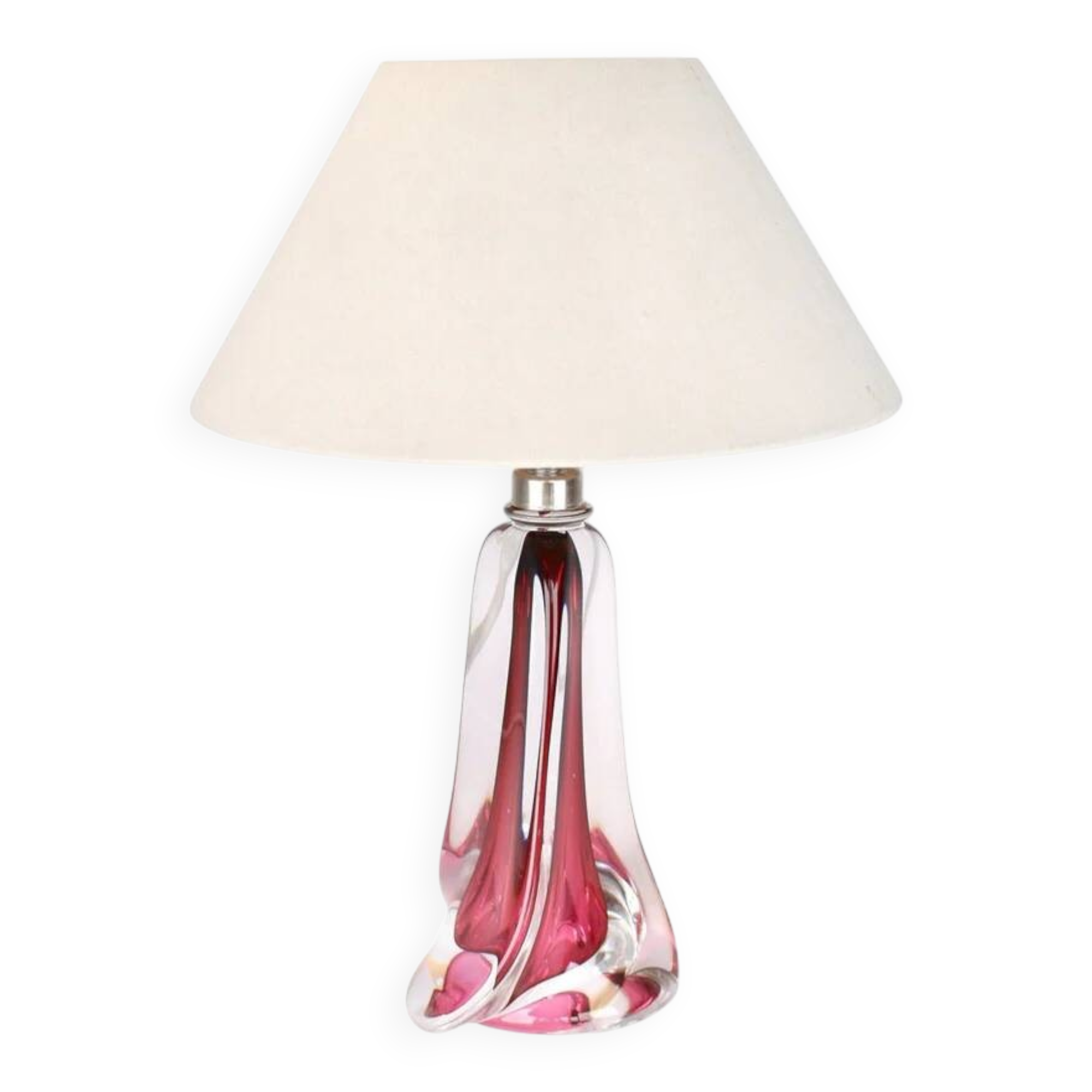 Lampe de table en verre rose Val St Lambert du milieu du siècle