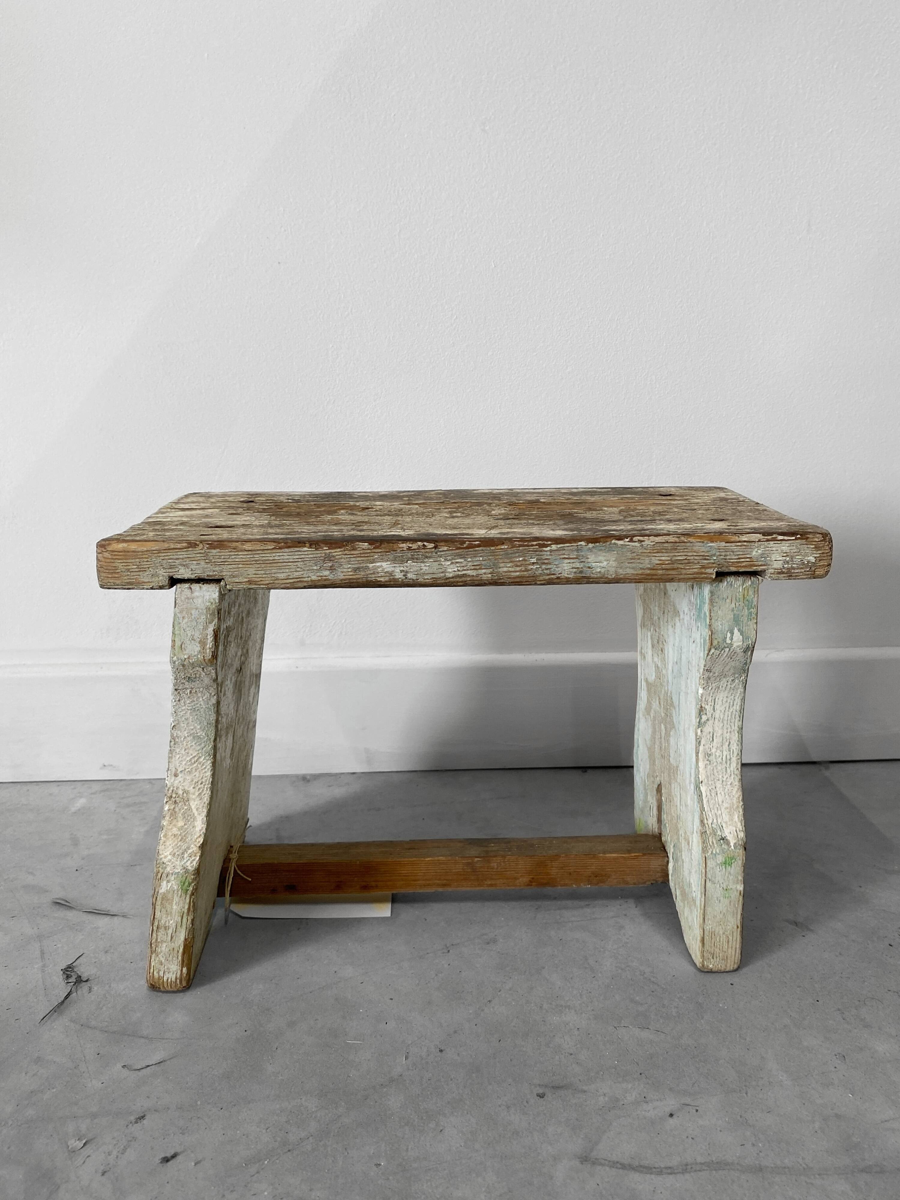 Small stool or Hungarian bench in pastel blue.