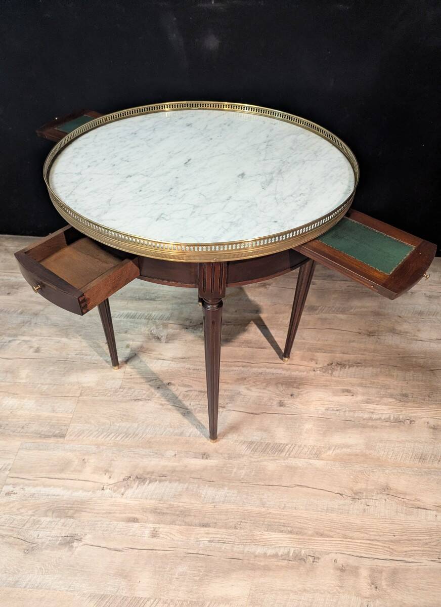 Mahogany bouillotte table, marble top