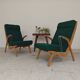 Paire de fauteuils ULUV bois et tissu vert bouclette