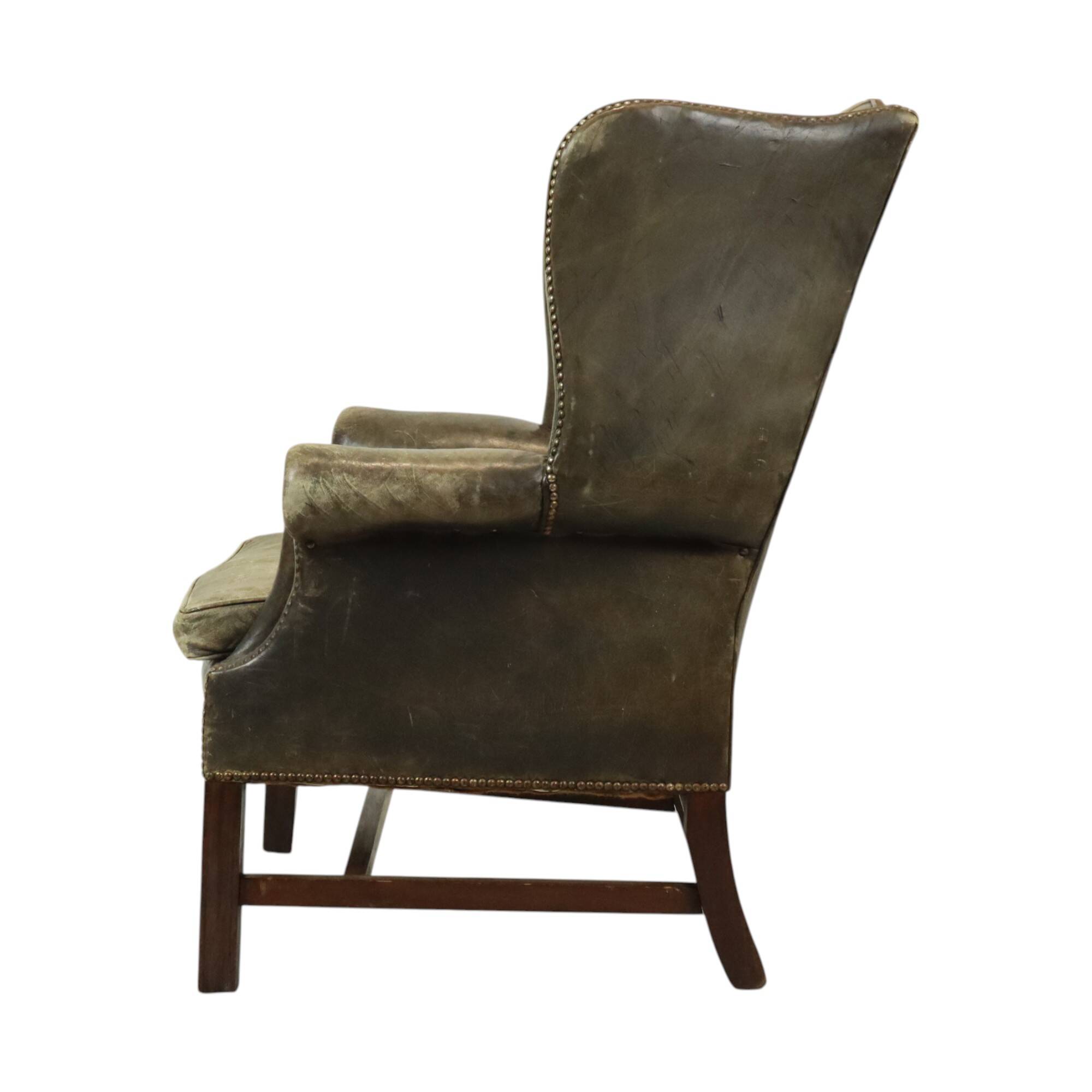 Old Green Chesterfield Armchair Wingchair