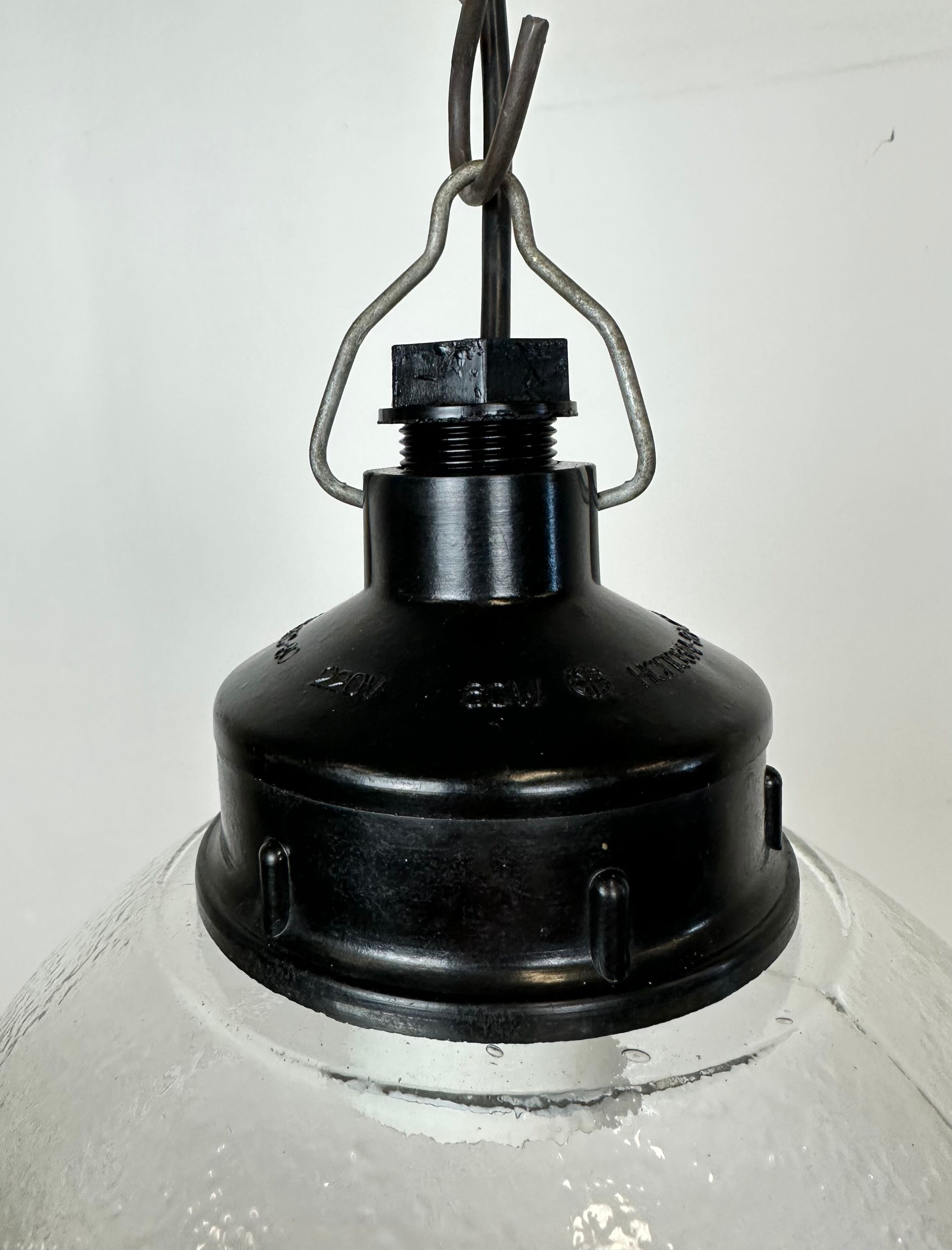 Industrial bakelite pendant light with frosted glass, 1970s
