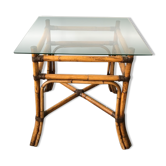Dining table in rattan and vintage glass 1950