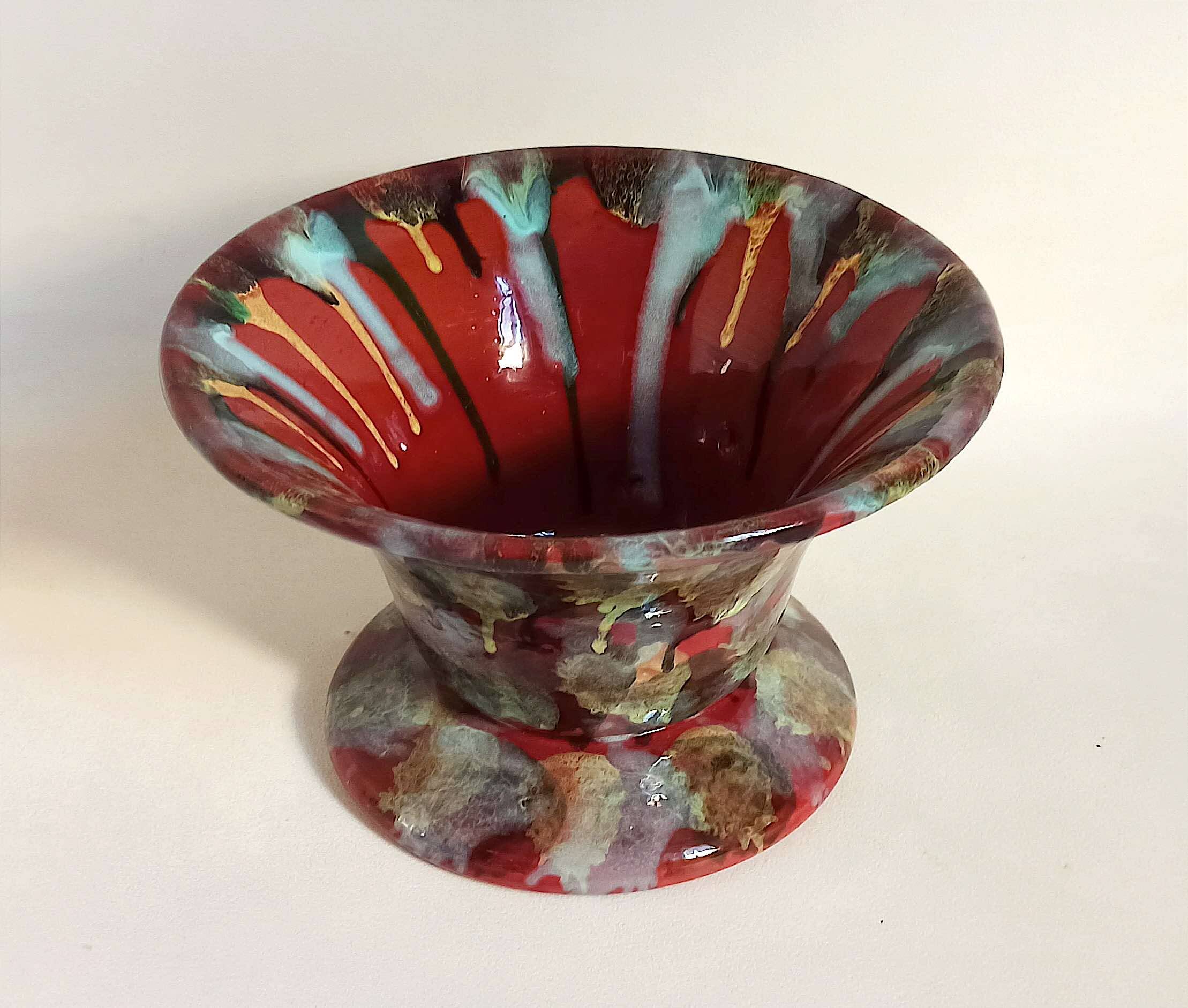 Coupe sur pied céramique multicolore (vide poche ou autre) années 60 diamètre 26,7 cm