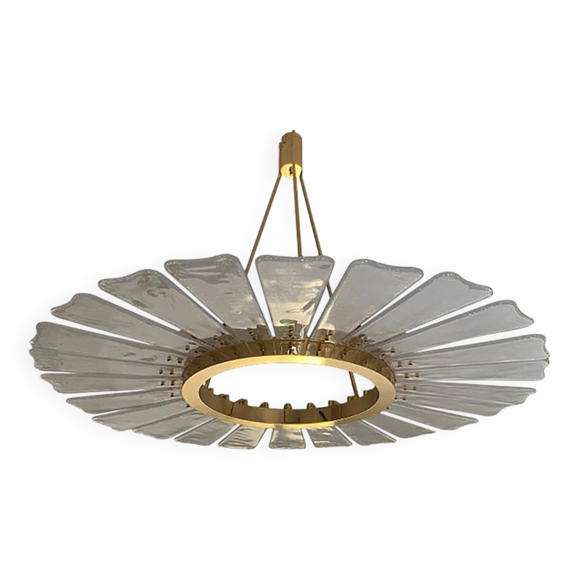 Contemporary Venied-White "Marguerite" Murano Style Glass Gold Chandelier