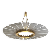 Lustre contemporain en verre de Murano de style "Marguerite" veiné-blanc doré
