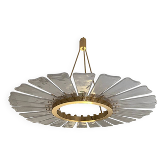 Contemporary Venied-White "Marguerite" Murano Style Glass Gold Chandelier