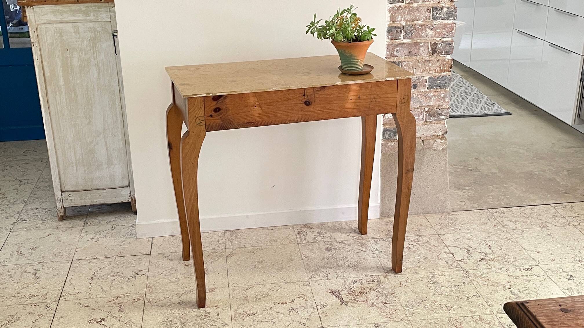 Vintage wood and marble console desk