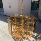 Brass and tinted glass pendant light