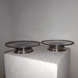 Pair of cutting trays cut glass solid silver