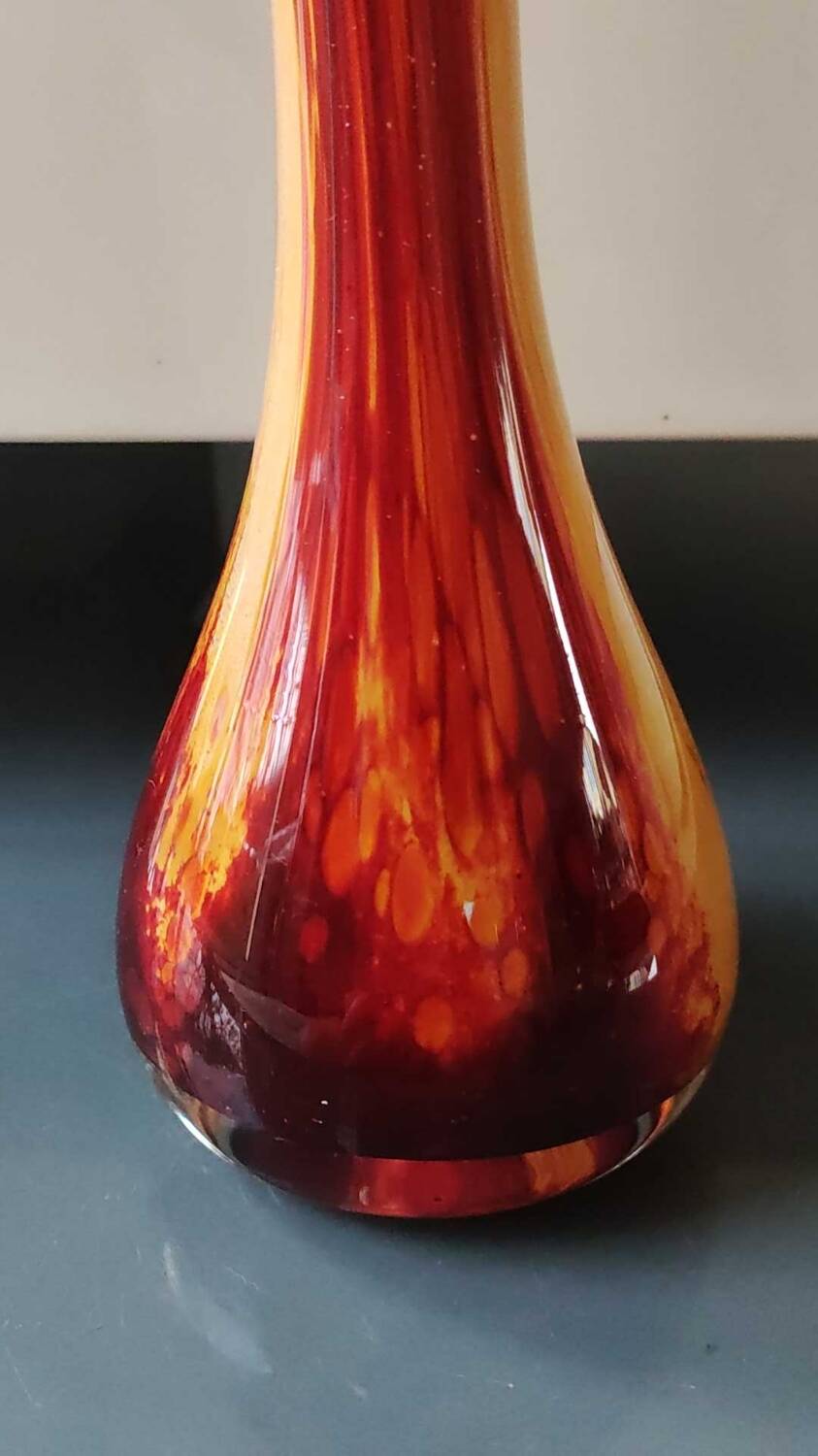 Large marbled glass vase, mouth blown. Signed La Rochère France. Height 33.5 cm