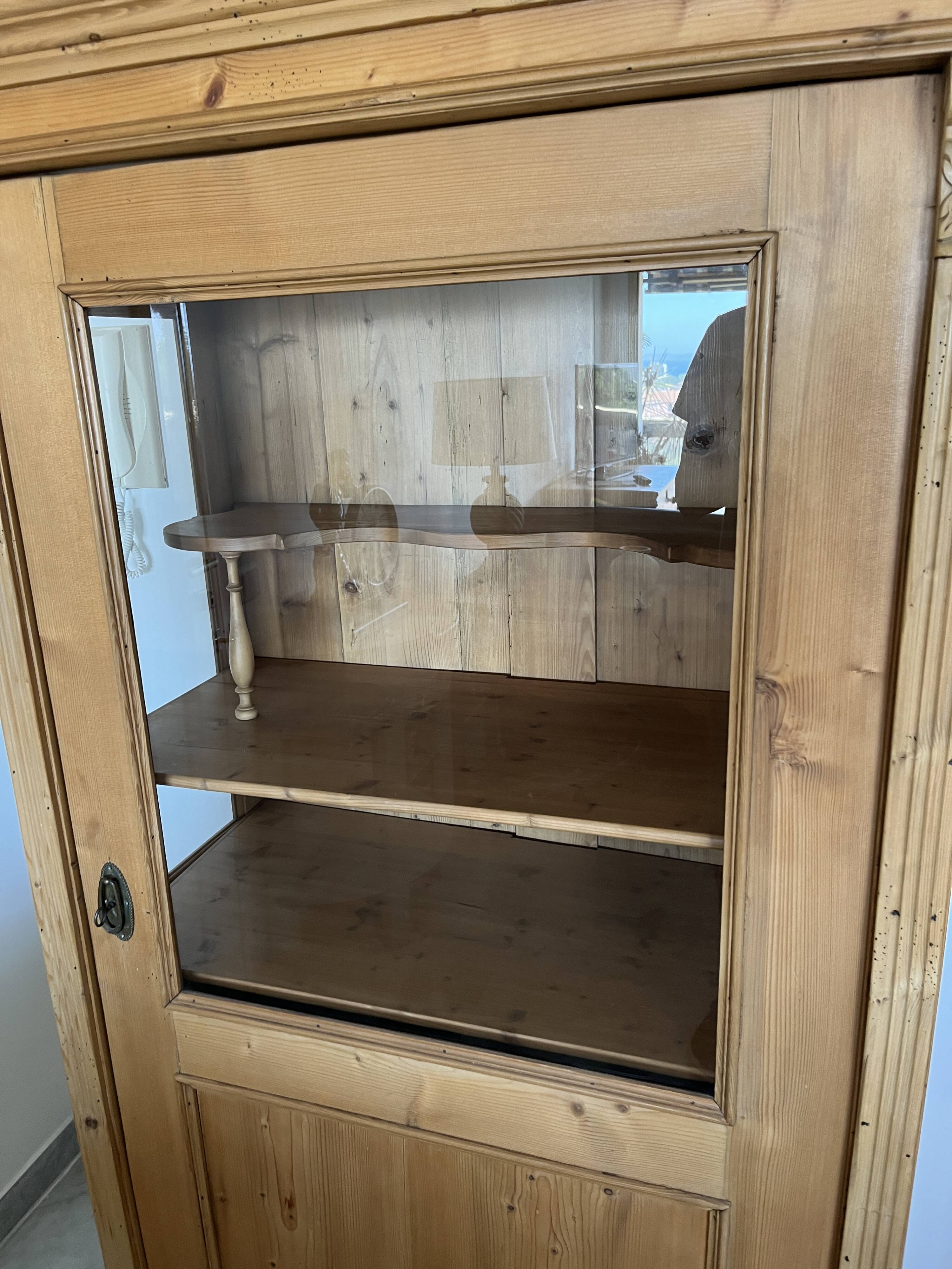 Biedermeier display case in soft wood