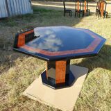 Octagonal table paul michel lacquered black and elm magnifying glass