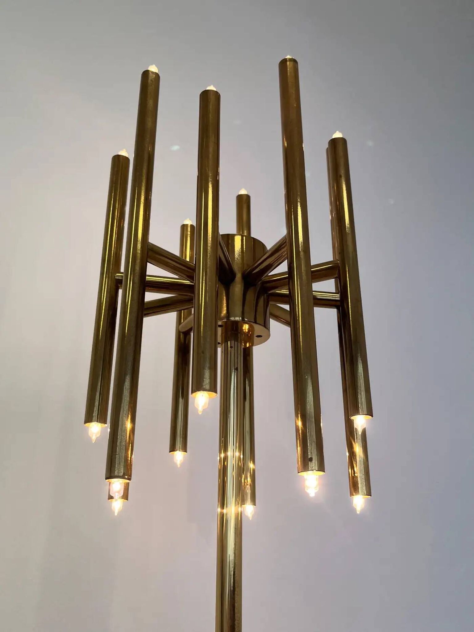 Mid-century design brass floor lamp, 1980s in style of Gaetano Sciolari