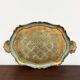 Florentine tray in gilded wood and turquoise with diamond pattern decoration