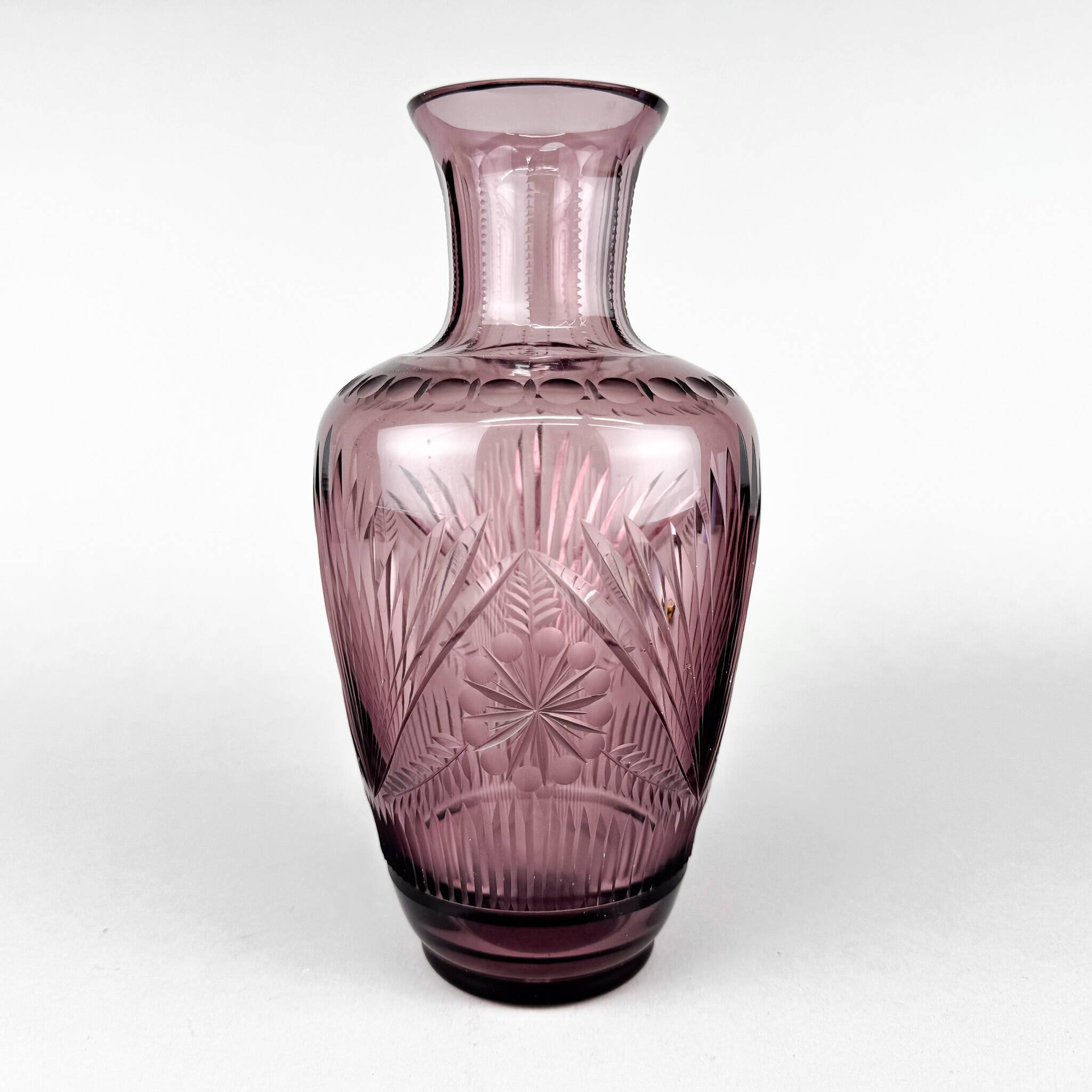 Bohemian Hand Cut Glass Vase, 1970s