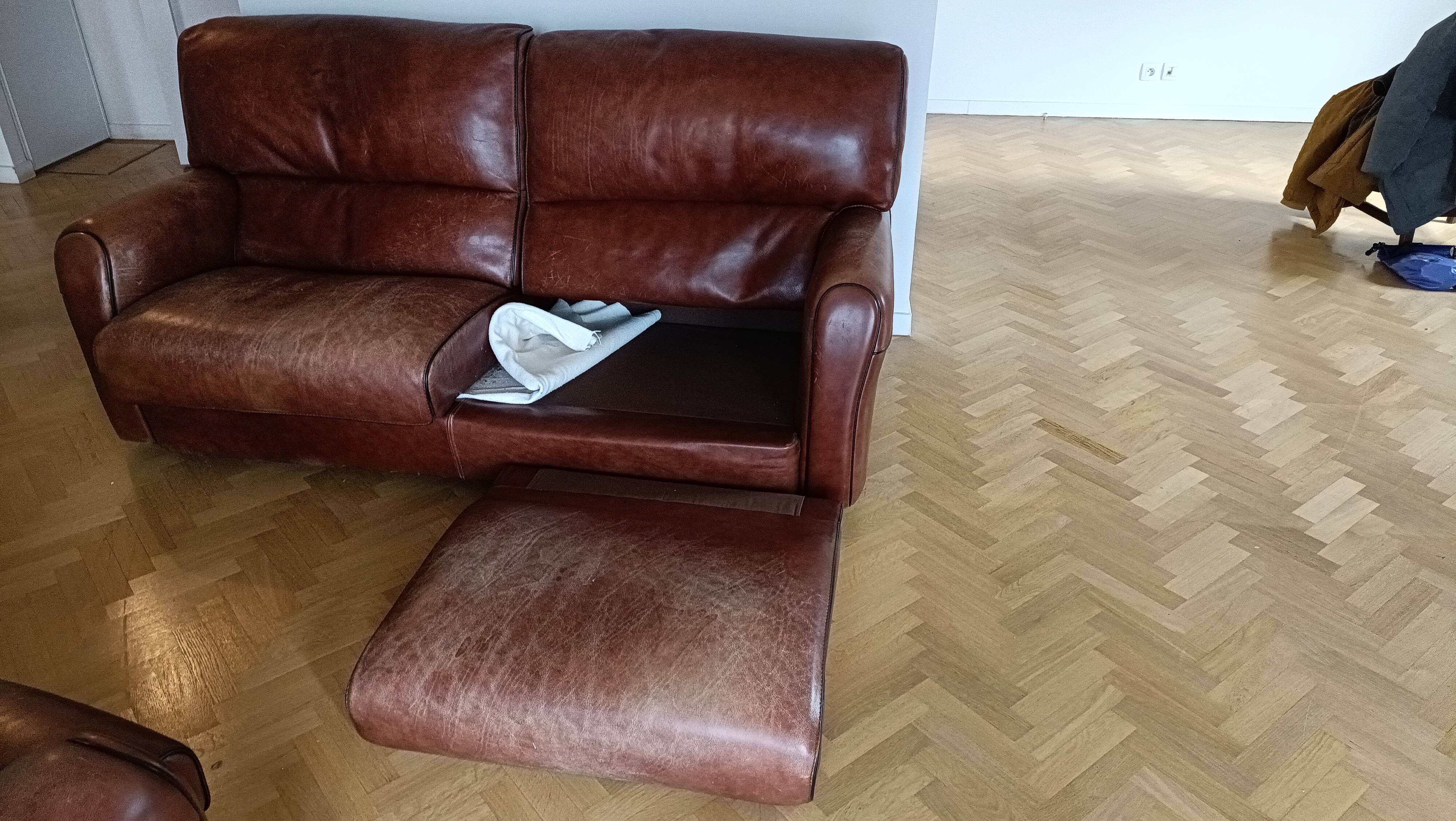 Sofa 2 armchairs vintage leather