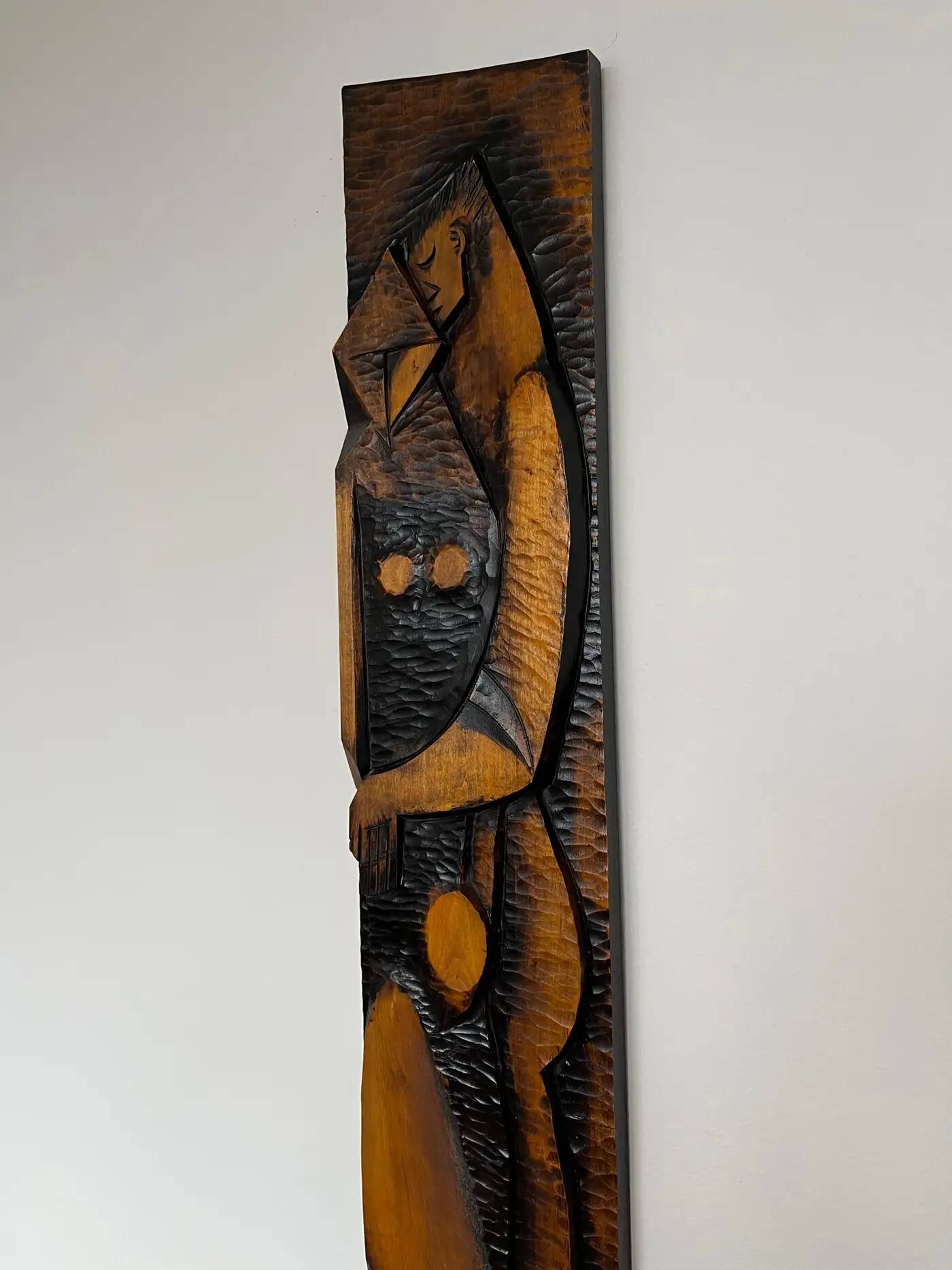 Big midcentury design wall wood decoration / lovers, 1960s, Czechoslovakia