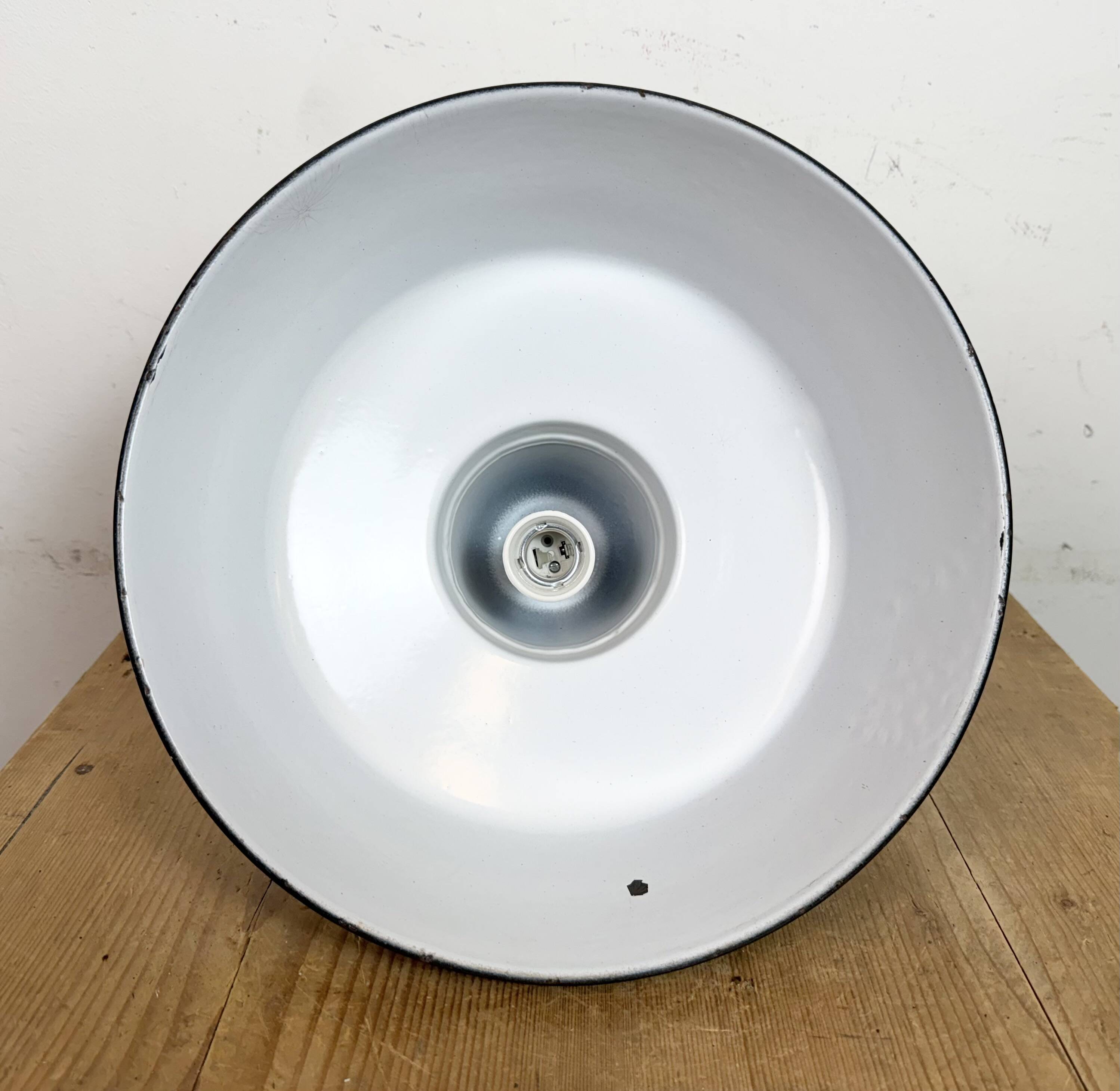 Industrial Black Enamel Factory Lamp with Iron Top, 1950s