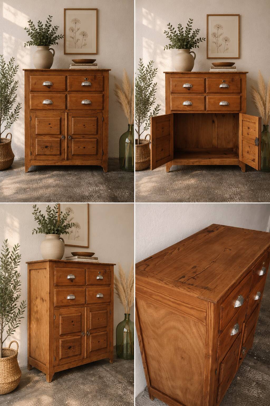 Small antique workshop furniture made of solid wood.