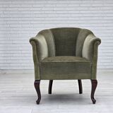 1960s, Danish armchair, green furniture velour, beech wood legs.