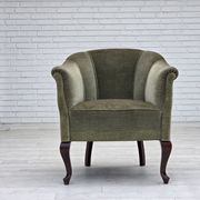 1960s, Danish armchair, green furniture velour, beech wood legs.