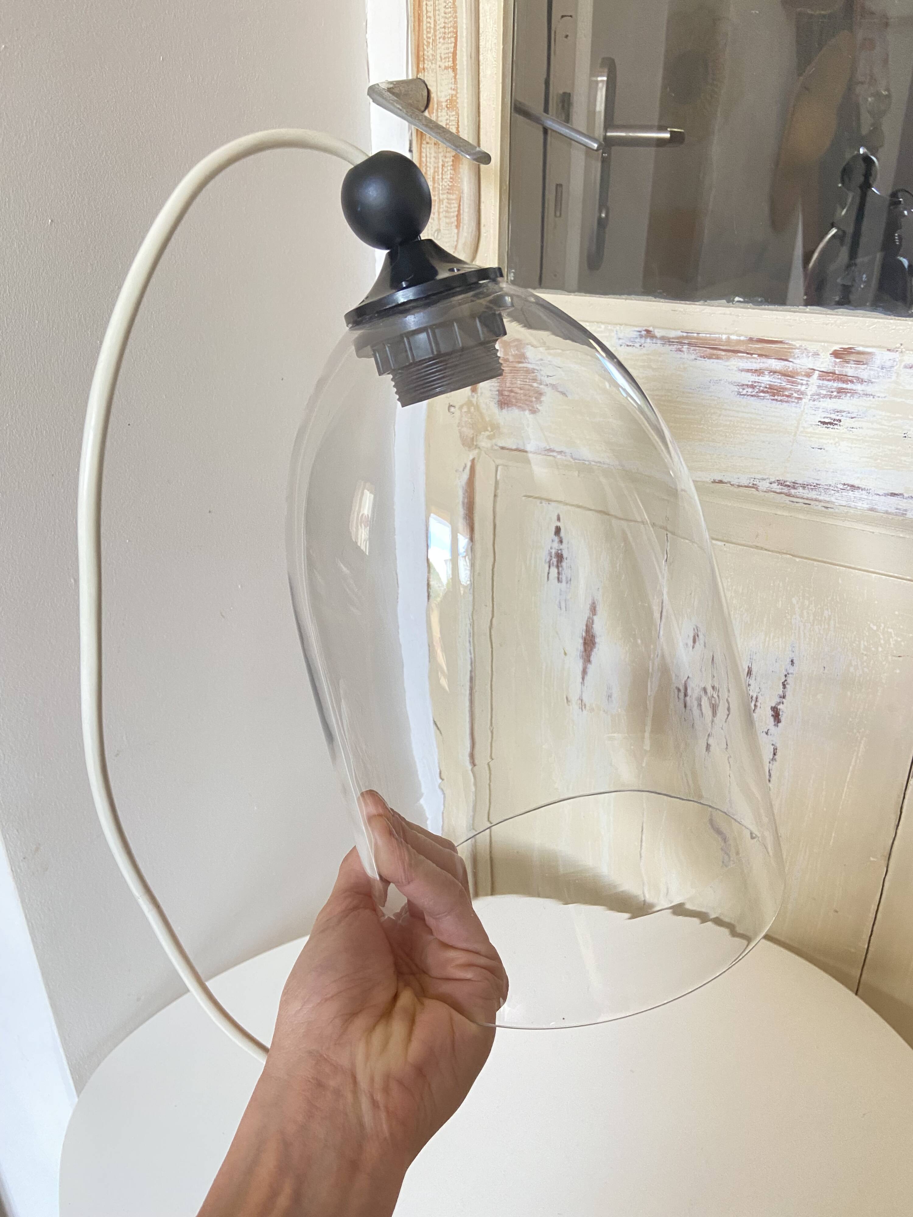 Pendant Light in Vintage Clear Glass in Bell Shape