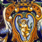 Gien earthenware trivet with Italian Renaissance decor