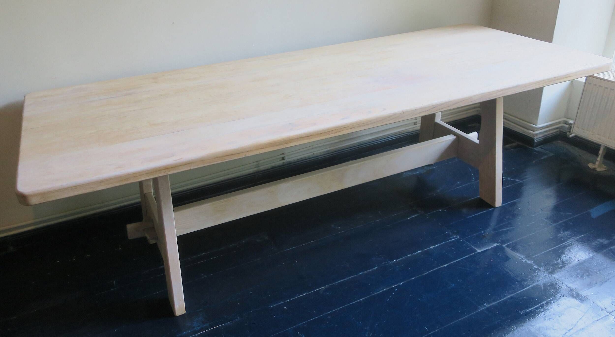 Large mid-century limed solid oak dining table 244 cm x 100 cm, 1950