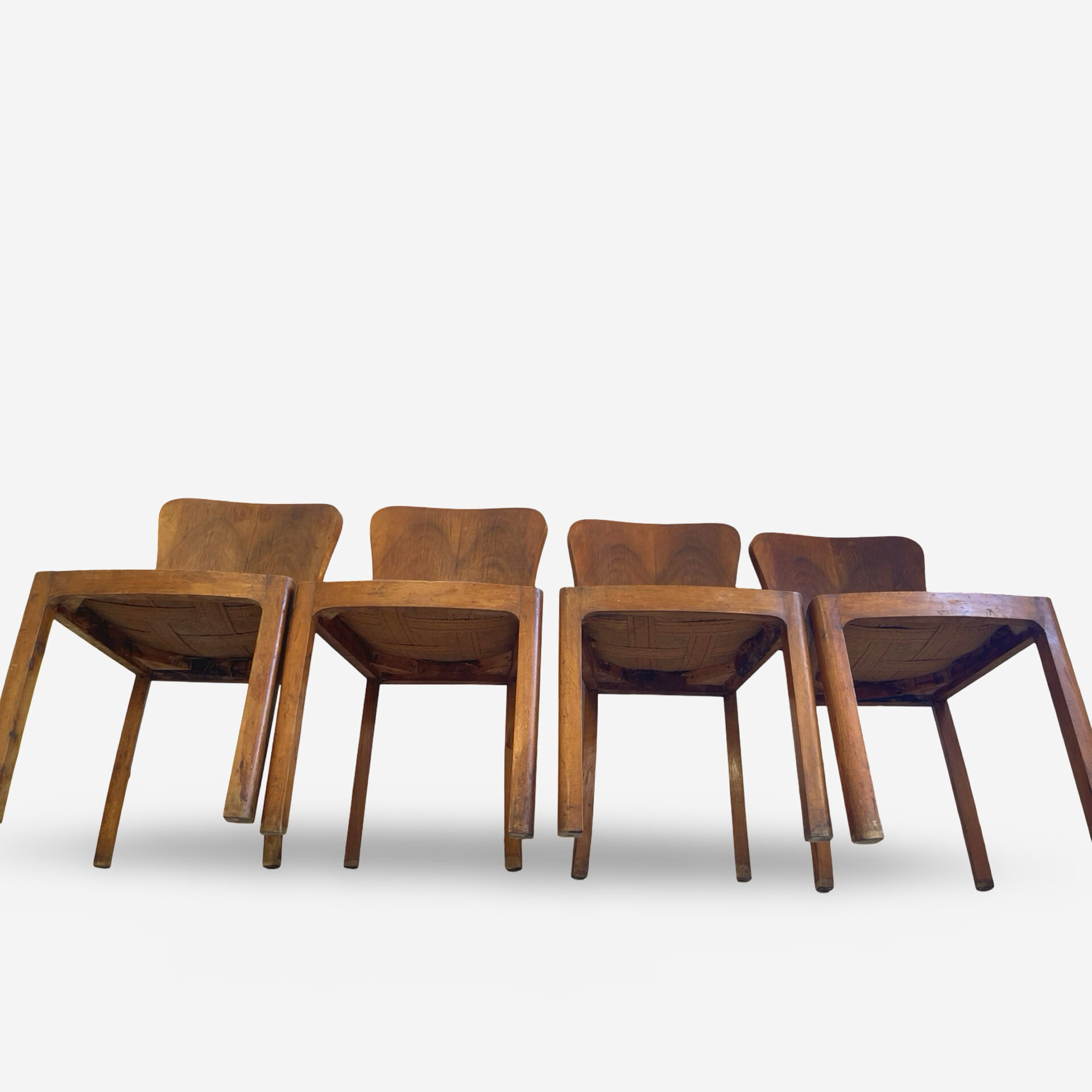 Set of 4 Art Deco dining chairs in walnut, Italy, 1930s-1940s.
