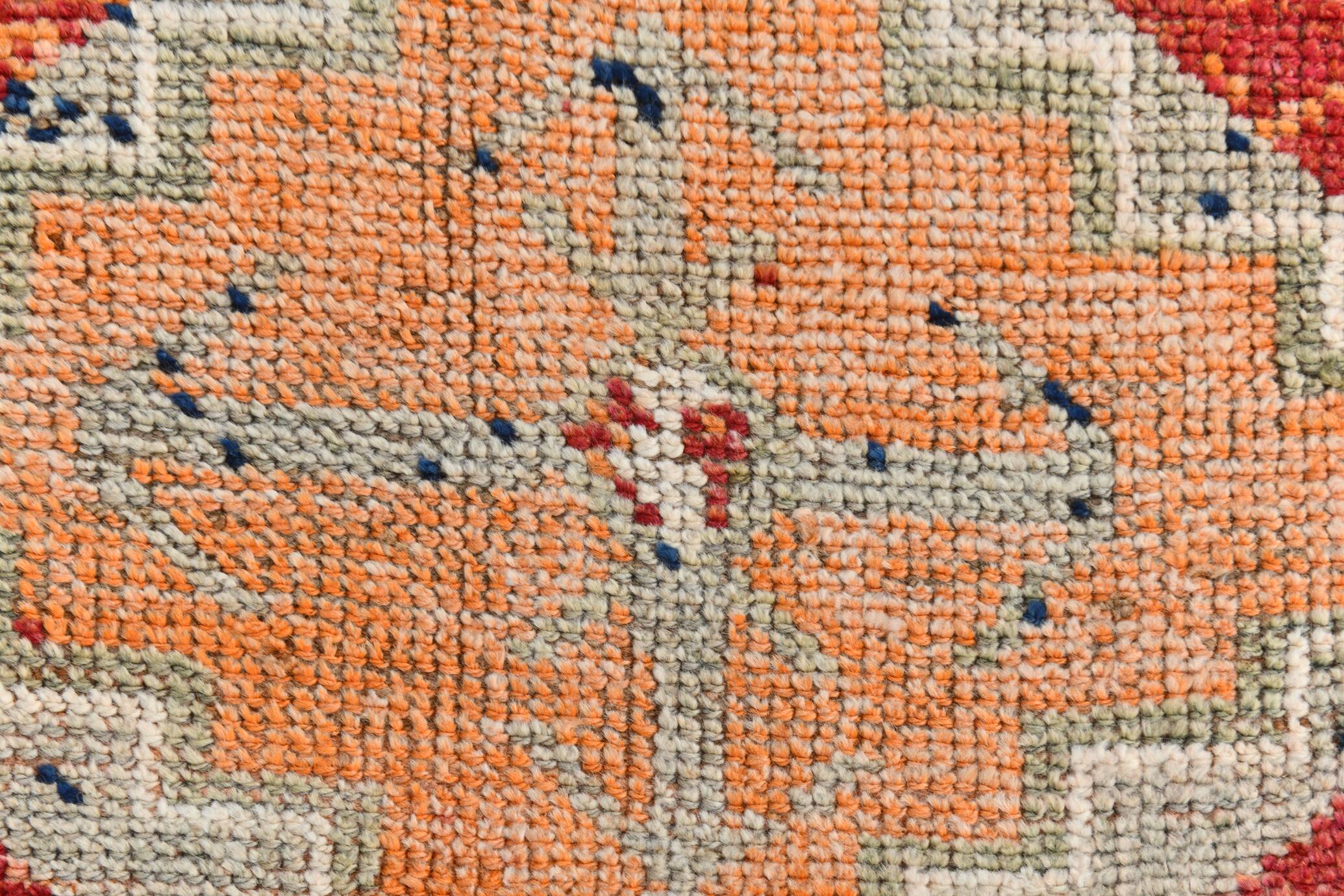 Tapis de couloir vintage à motifs géométriques rouge et orange, 102 x 332 cm