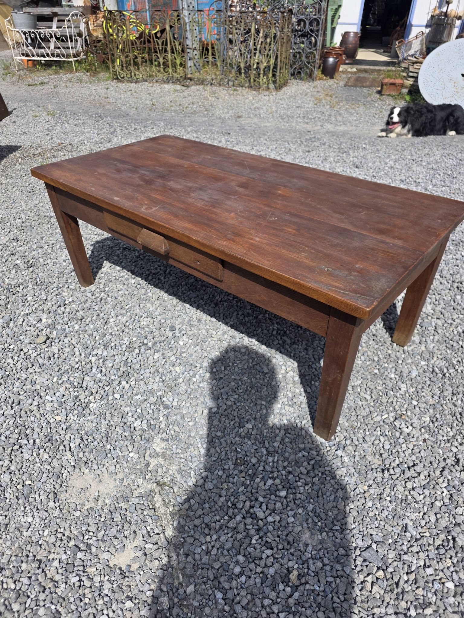 Antique solid oak coffee table, 130cm L