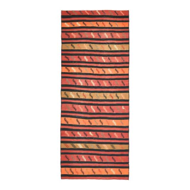 Vintage Turkish Oushak Handmade Wool Cotton Orange Runner Rug 132x332