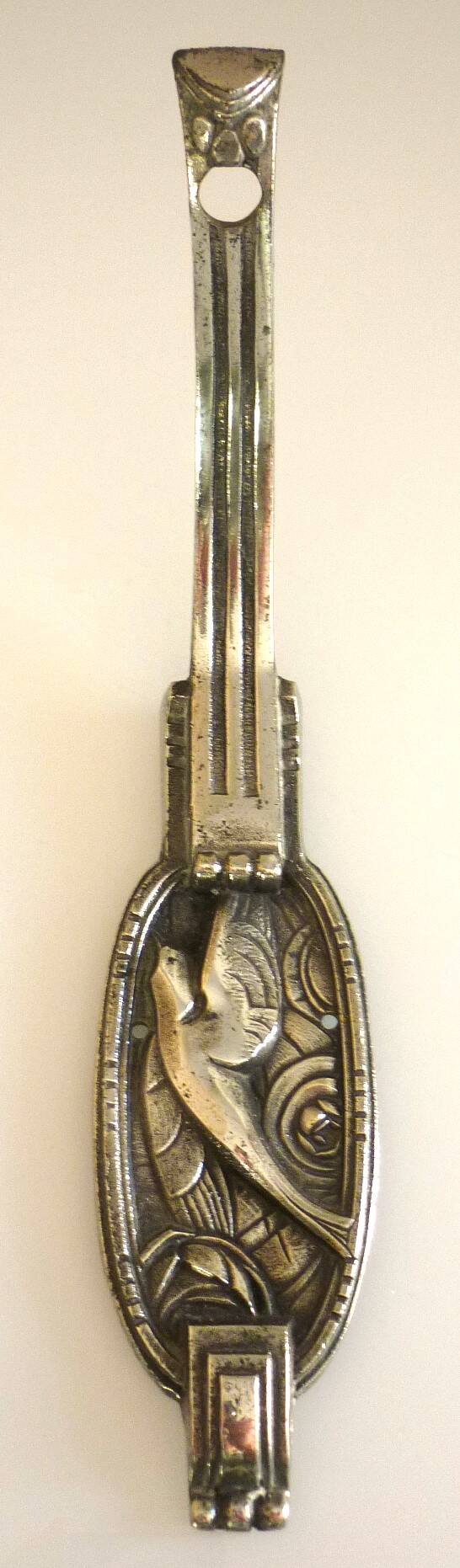Art Deco wall light, silver-plated bronze, frosted glass, stylized bird decor