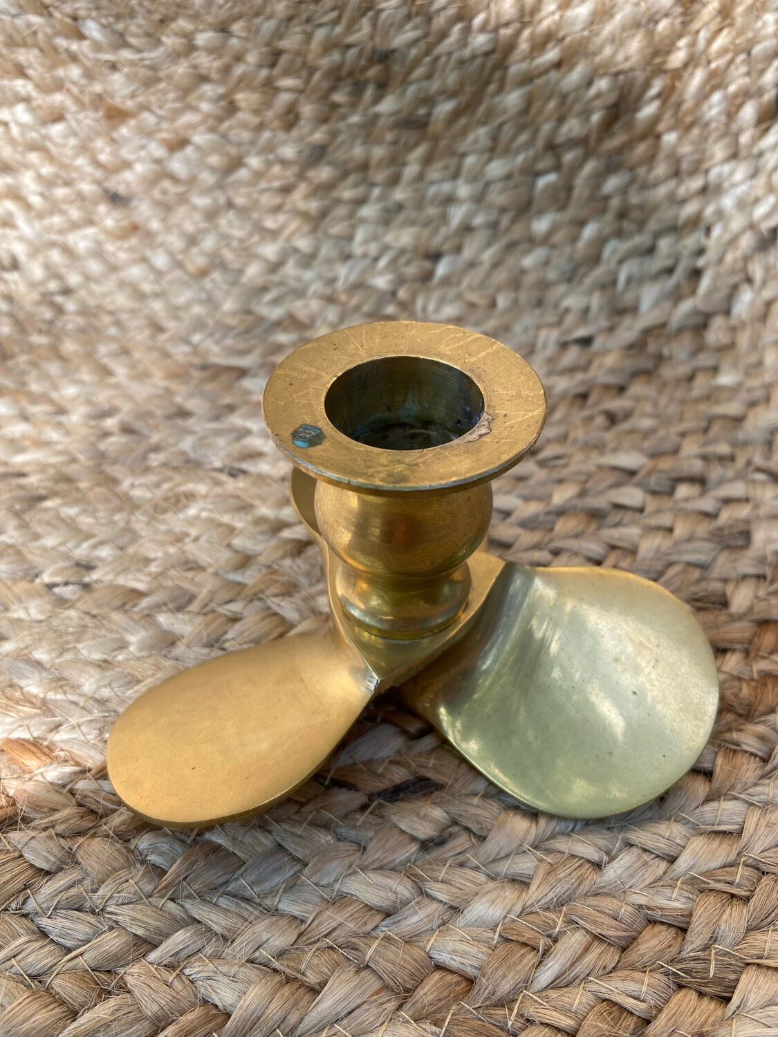 Pair of brass candle holders, helix shape