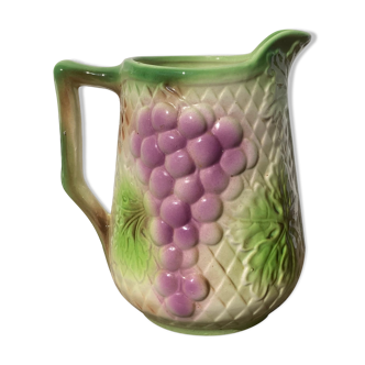 Pitcher in slip - earthenware Saint Clement numbered with fruit and grape basket decoration