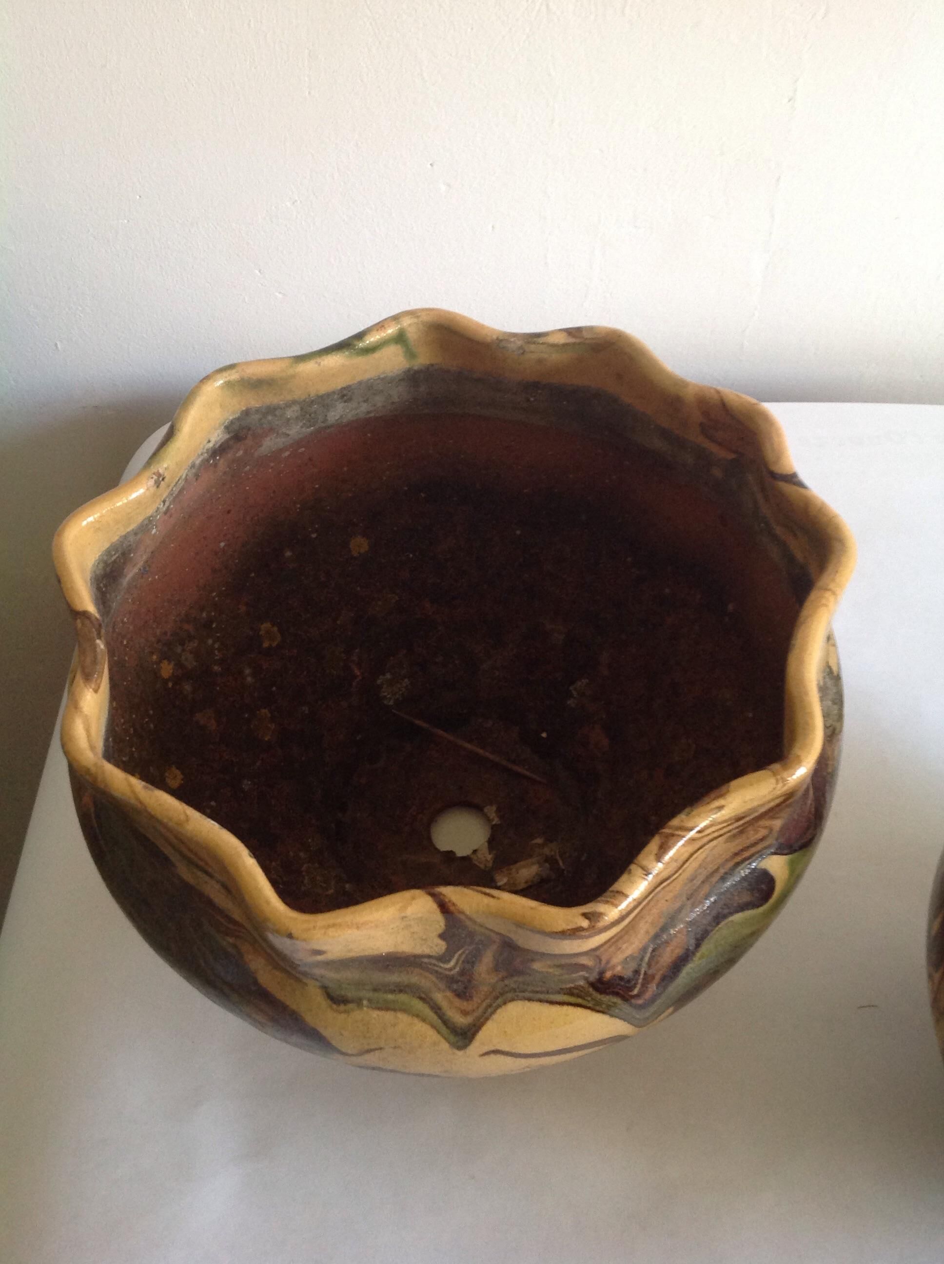 Two glazed terracotta planters