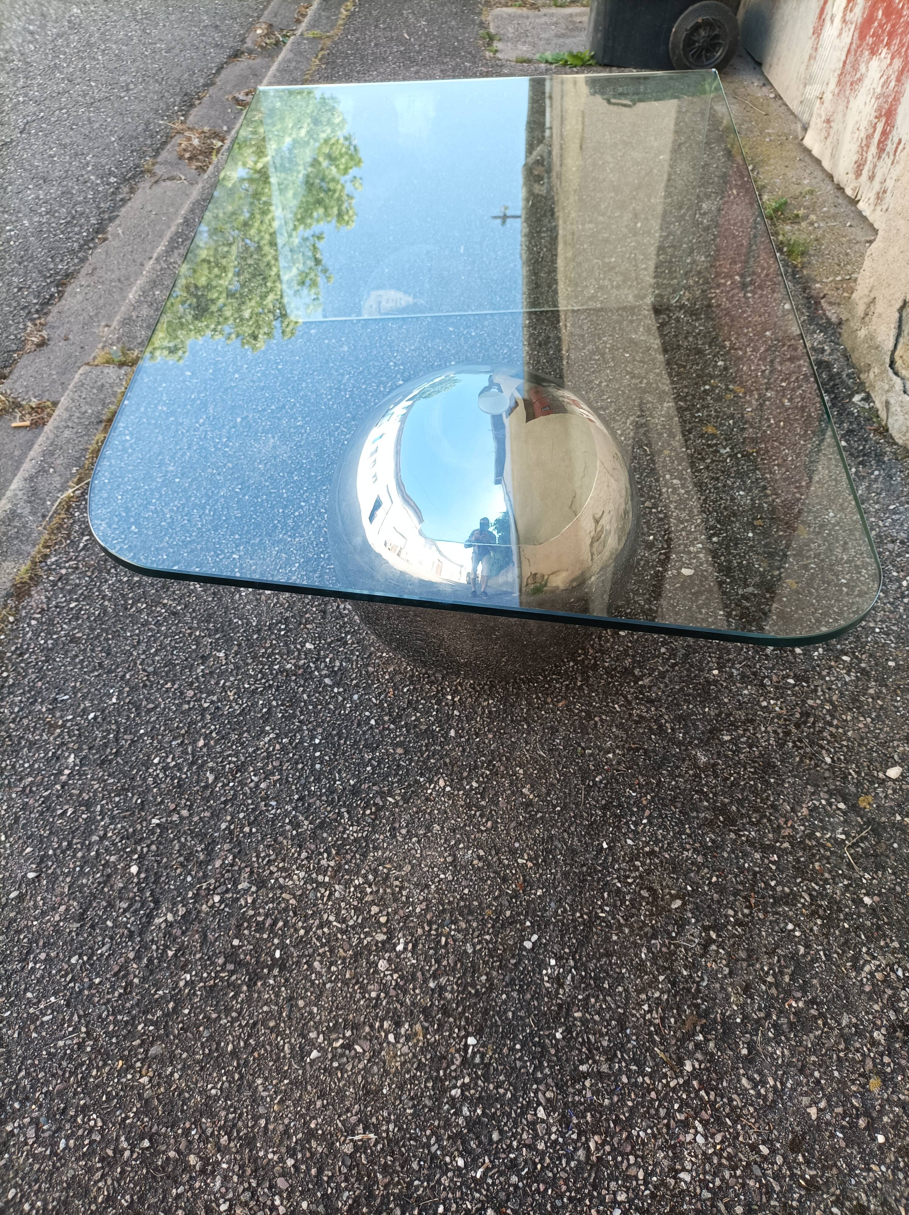 Vintage glass coffee table and metal globe