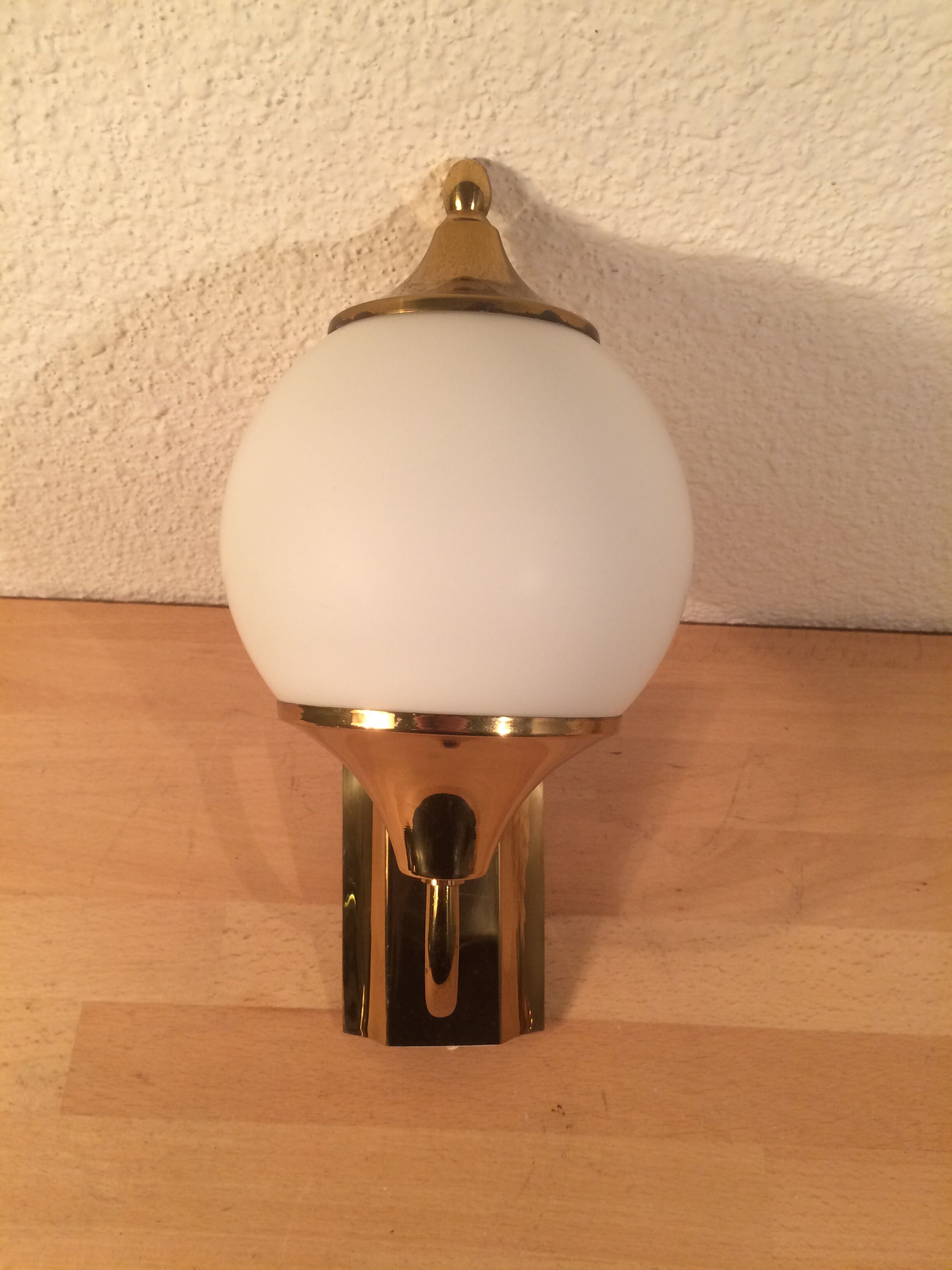 Brass and opal globe wall lamp from the 60s