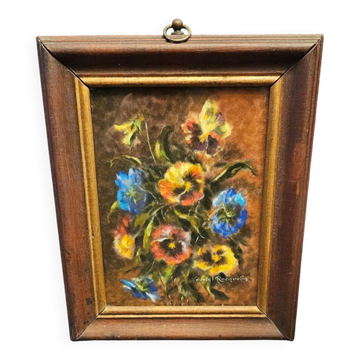 Daniel ROcquelin - Pastel Nature Morte Composition Florale " Pensées"