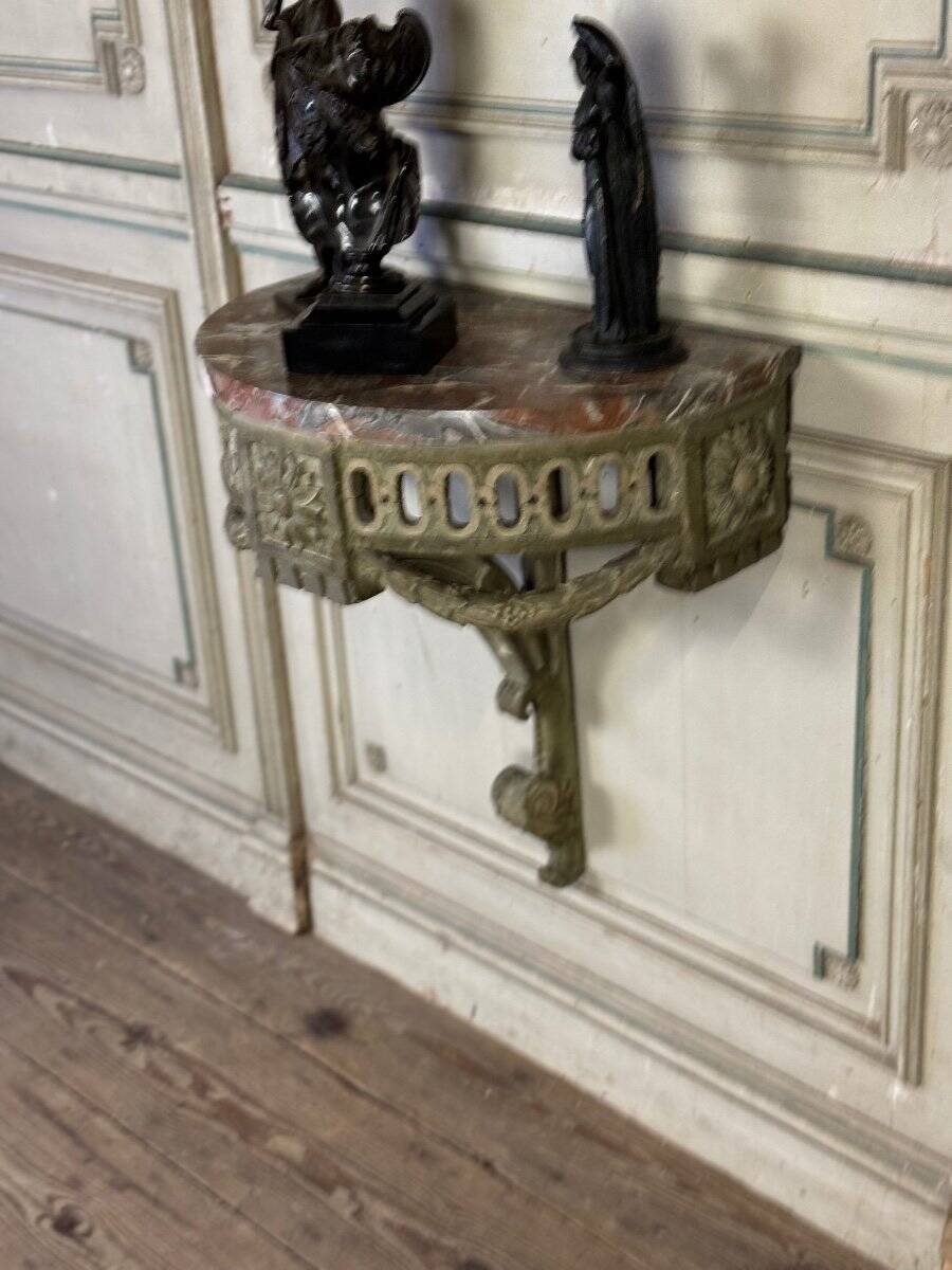 Carved Wood Wall Console, Green Shades of Patina, 18th Century